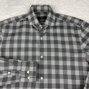 BOSS Hugo Boss Dress Shirt Men's 15 (38) Black/White Plaid Slim Fit